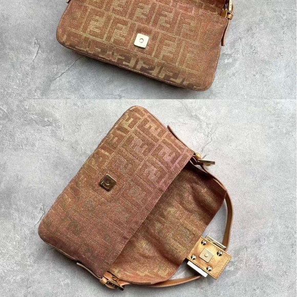 FENDI Metallic Lurex Zucca Vitello Baguette Arancio - Picture 6 of 8